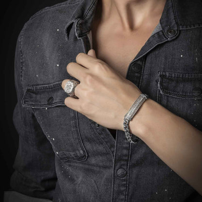 Zyan Gems | Unique Design Engraved Bracelet for Men |  Oxidized Silver Bracelet