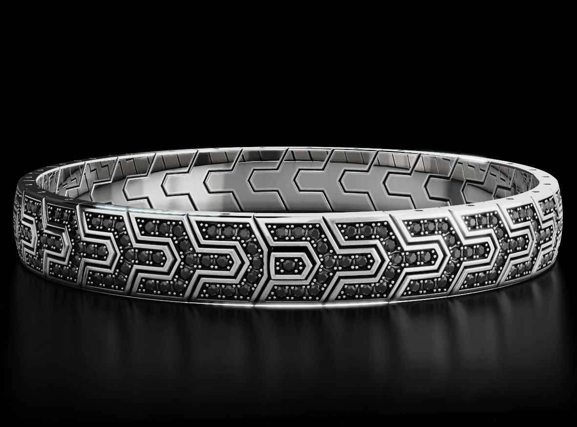 Zyan Gems | Classy Black Iced Bracelet for Men |  Silver Bracelet