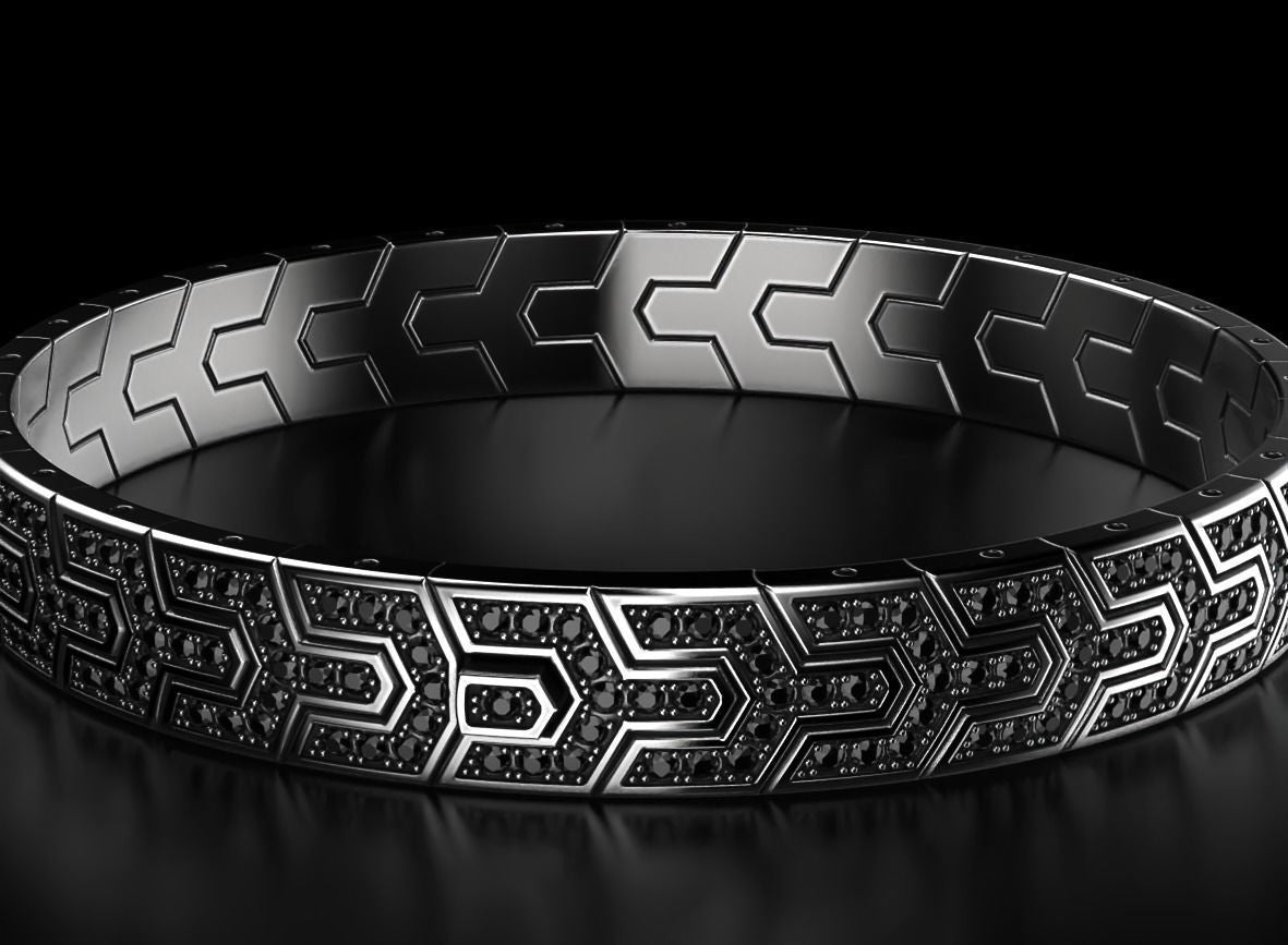 Zyan Gems | Classy Black Iced Bracelet for Men |  Silver Bracelet