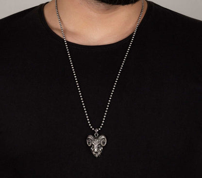Zyan Gems | Unique Designed Horned Ram Pendant for Aries Zodiac for Men |  Sterling Silver Oxidized Pendant