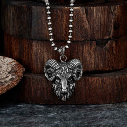 Zyan Gems | Unique Designed Horned Ram Pendant for Aries Zodiac for Men |  Sterling Silver Oxidized Pendant
