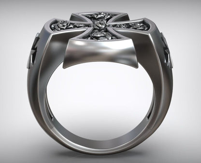 Zyan Gems | Unique Designed Cross Ring with Roses |  Sterling Silver Oxidized Ring