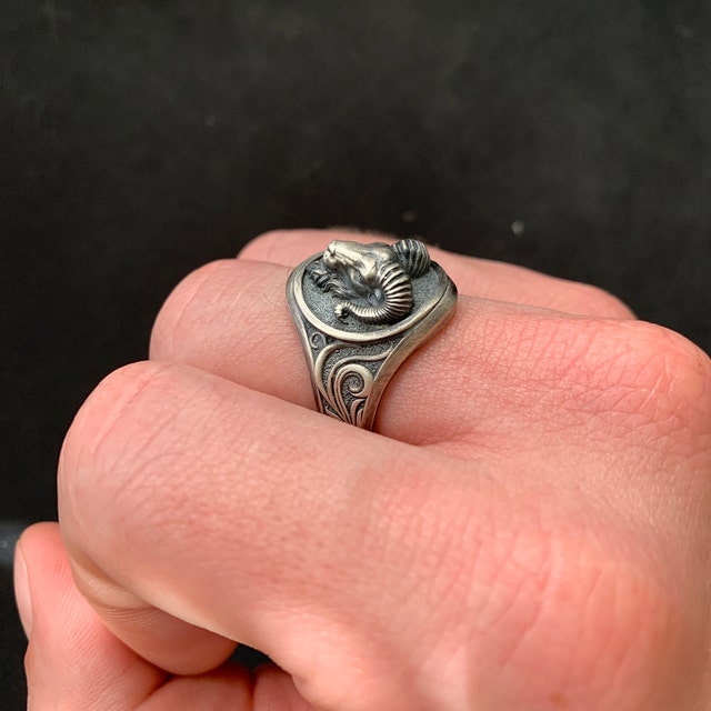 Unique Goat Designed Ring for Aries Zodiac for Men |  Sterling Silver Oxidized Ring