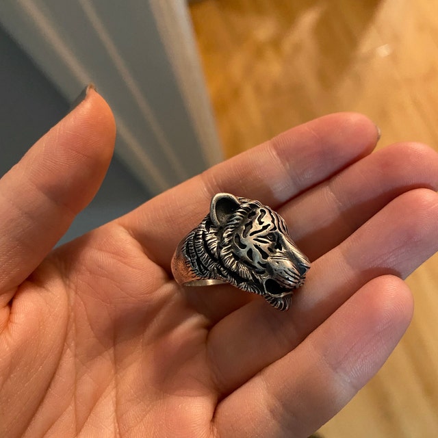 Zyan Gems | Unique Designed 3D Tiger Face Ring |  Sterling Silver Oxidized Ring