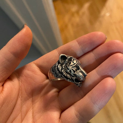 Zyan Gems | Unique Designed 3D Tiger Face Ring |  Sterling Silver Oxidized Ring