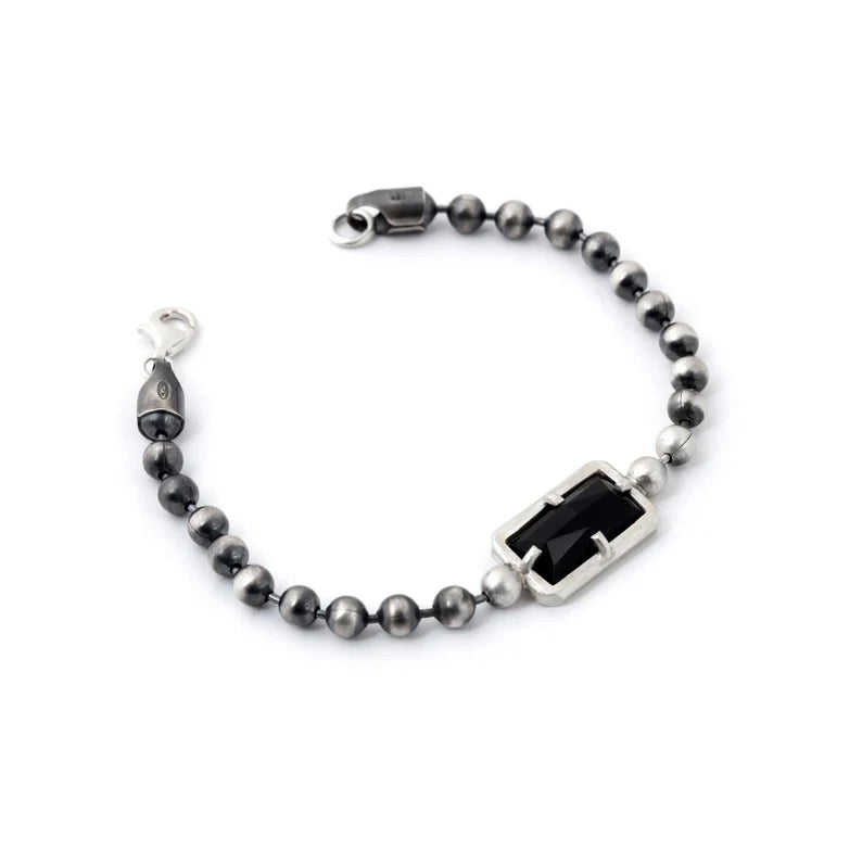 Zyan Gems |  Natural Black Onyx Bracelet for Men |  Sterling Silver Bracelet