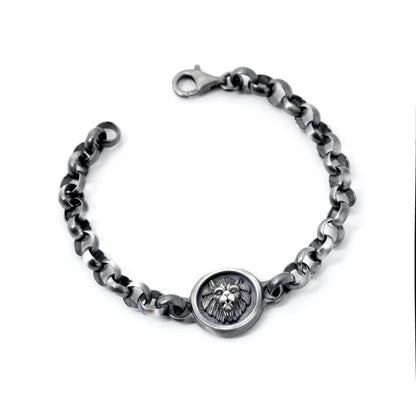 Zyan Gems | Unique Oxidized Lion Head Bracelet for Men |  Sterling Silver Bracelet