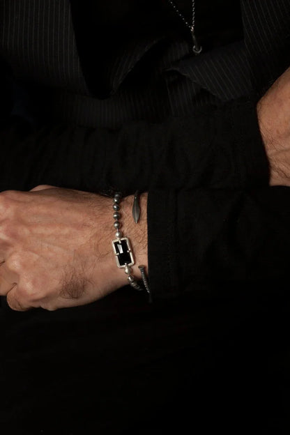 Zyan Gems |  Natural Black Onyx Bracelet for Men |  Sterling Silver Bracelet