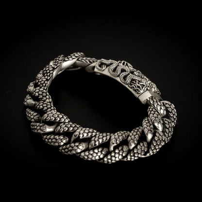 16mm wide Solid.  sterling silver bracelet with Snake Textured and Dagger oxidized Cuban design | Sterling Silver Bracelet Authenticity and