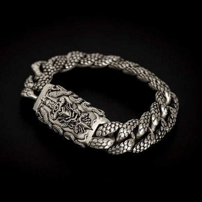 16mm wide Solid.  sterling silver bracelet with Snake Textured and Dagger oxidized Cuban design | Sterling Silver Bracelet Authenticity and