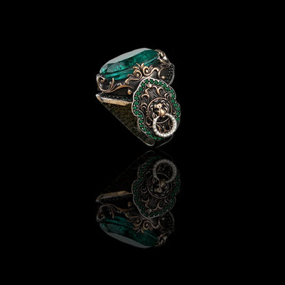 Unique Designed Turkish Style Ring with Emerald |  Sterling Silver Oxidized Ring Authenticity and