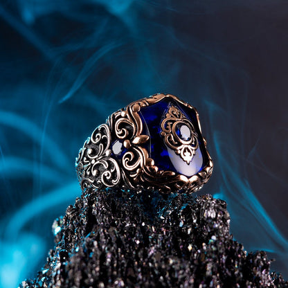Zyan Gems | Unique Turkish Style Ring with Blue Zircon |  Sterling Silver Oxidized Ring