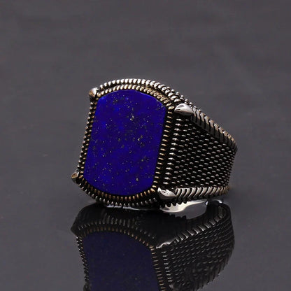 Zyan Gems | Unique Turkish Style Ring with Natural Blue Lapis Lazuli |  Sterling Silver Oxidized Ring