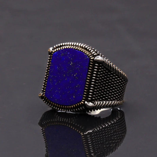 Zyan Gems | Unique Turkish Style Ring with Natural Blue Lapis Lazuli |  Sterling Silver Oxidized Ring