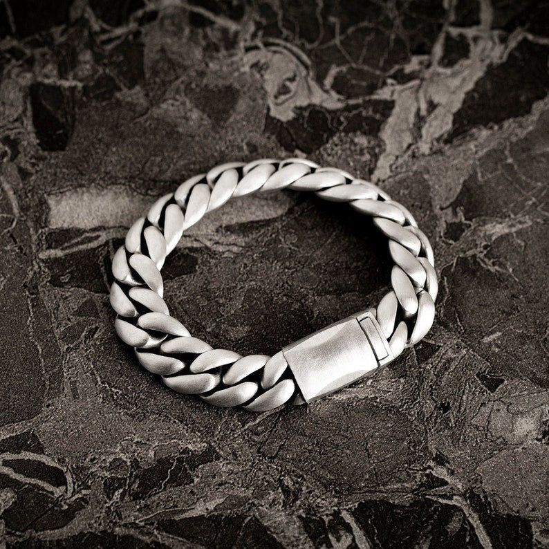 Zyan Gems | 16mm Wide Matt Finish Solid Miami Cuban Link Bracelet  Sterling Silver Bracelet