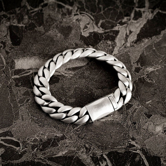 Zyan Gems | 16mm Wide Matt Finish Solid Miami Cuban Link Bracelet  Sterling Silver Bracelet