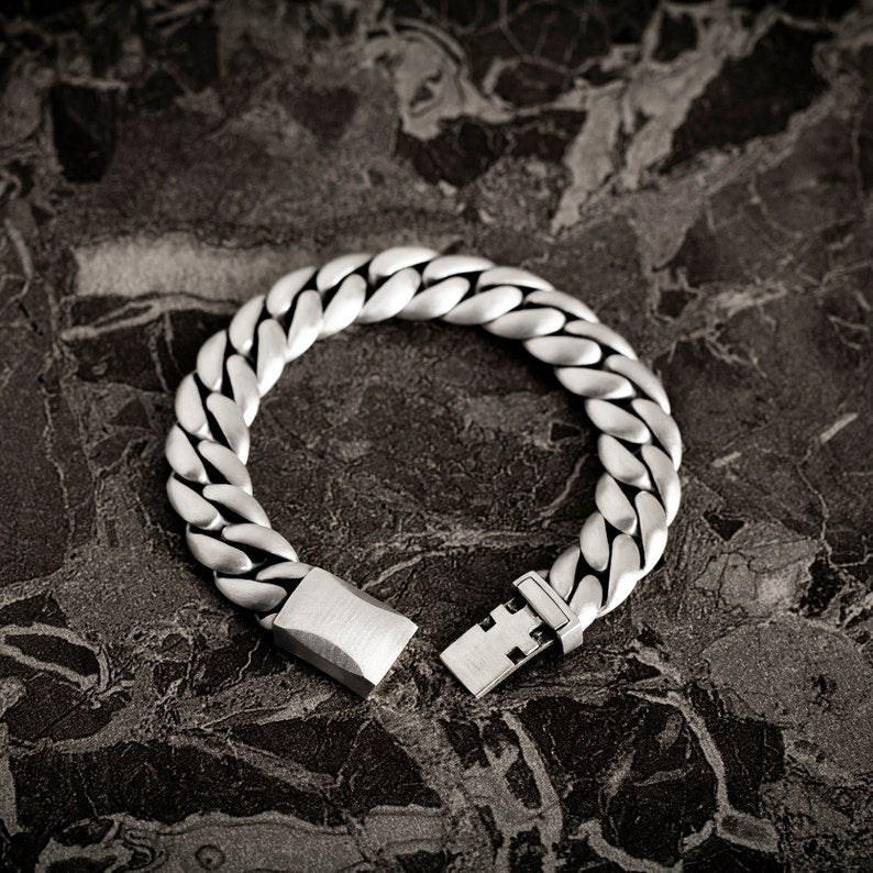 Zyan Gems | 16mm Wide Matt Finish Solid Miami Cuban Link Bracelet  Sterling Silver Bracelet