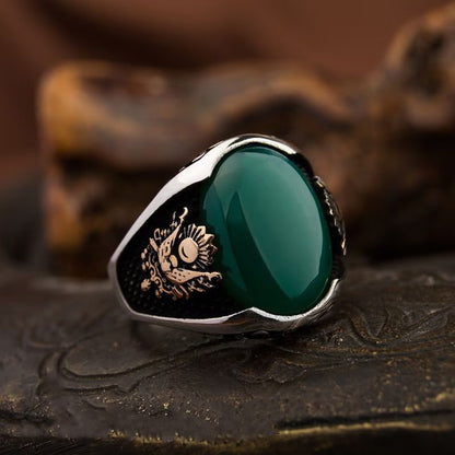 Zyan Gems | Unique Designed Turkish Style Ring with Green Onyx  |  Sterling Silver Gold Plated Ring