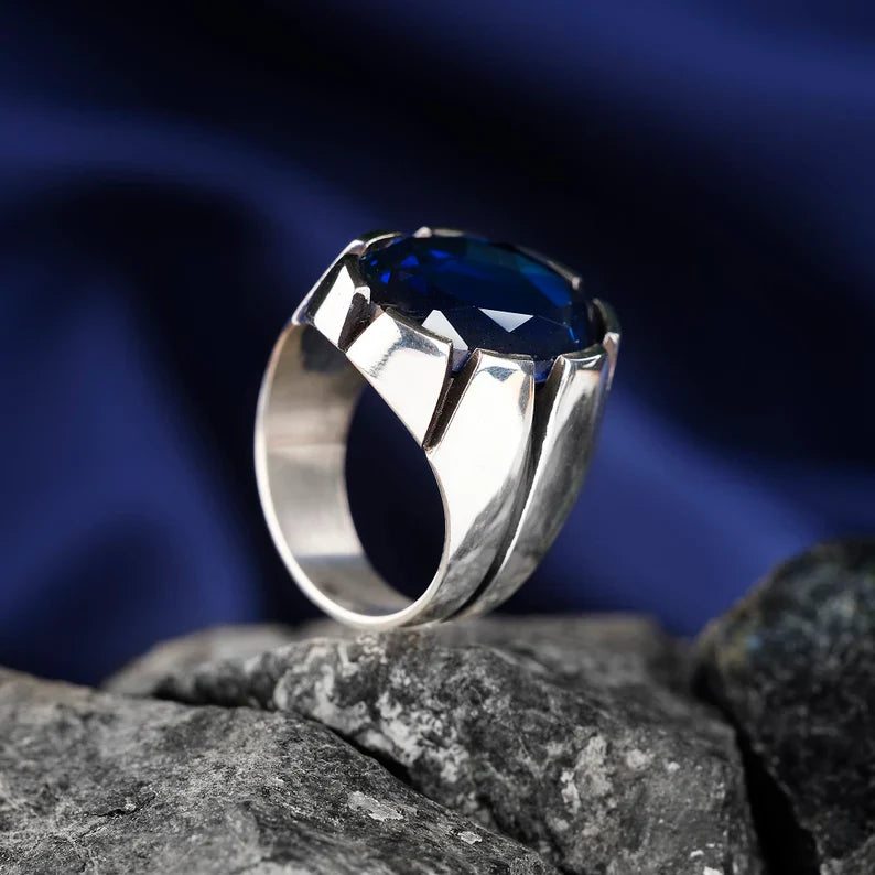 Zyan Gems | Unique Turkish Style Ring with S Blue Sapphire, Oxidized Sterling Silver  Ring | Jewellery for Men