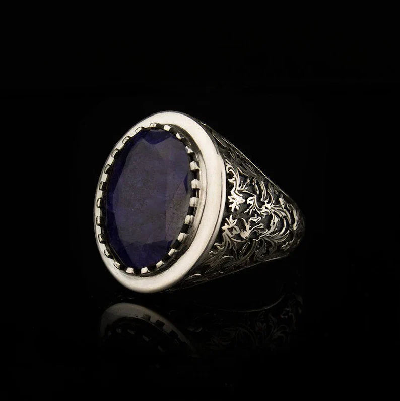 Zyan Gems | Unique Designed Turkish Style Ring with S Sapphire,  Sterling Silver Oxidized Ring