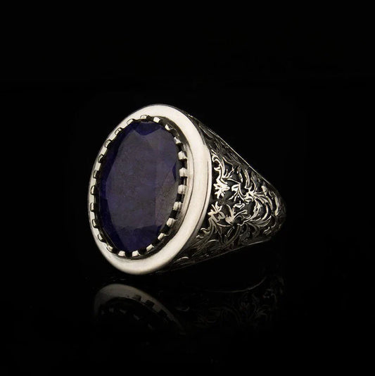Zyan Gems | Unique Designed Turkish Style Ring with S Sapphire,  Sterling Silver Oxidized Ring