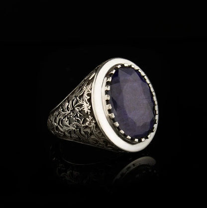 Zyan Gems | Unique Designed Turkish Style Ring with S Sapphire,  Sterling Silver Oxidized Ring