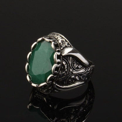 Zyan Gems | Unique Designed Turkish Style Ring with Emerald |  Sterling Silver Oxidized Ring