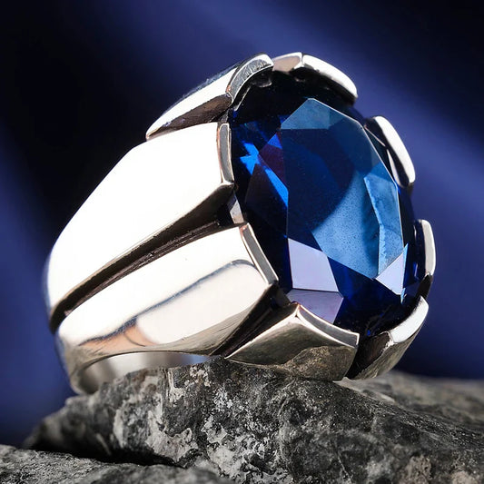 Zyan Gems | Unique Turkish Style Ring with S Blue Sapphire, Oxidized Sterling Silver  Ring | Jewellery for Men