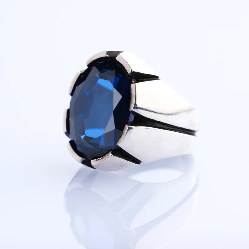 Zyan Gems | Unique Turkish Style Ring with S Blue Sapphire, Oxidized Sterling Silver  Ring | Jewellery for Men