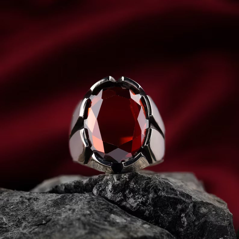 Zyan Gems | Unique Turkish Style Ring with Natural Gomed |  Sterling Silver Oxidized Ring