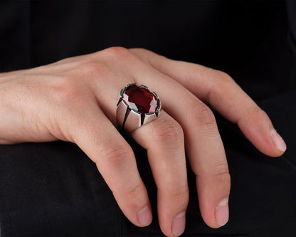 Zyan Gems | Unique Turkish Style Ring with Natural Gomed |  Sterling Silver Oxidized Ring