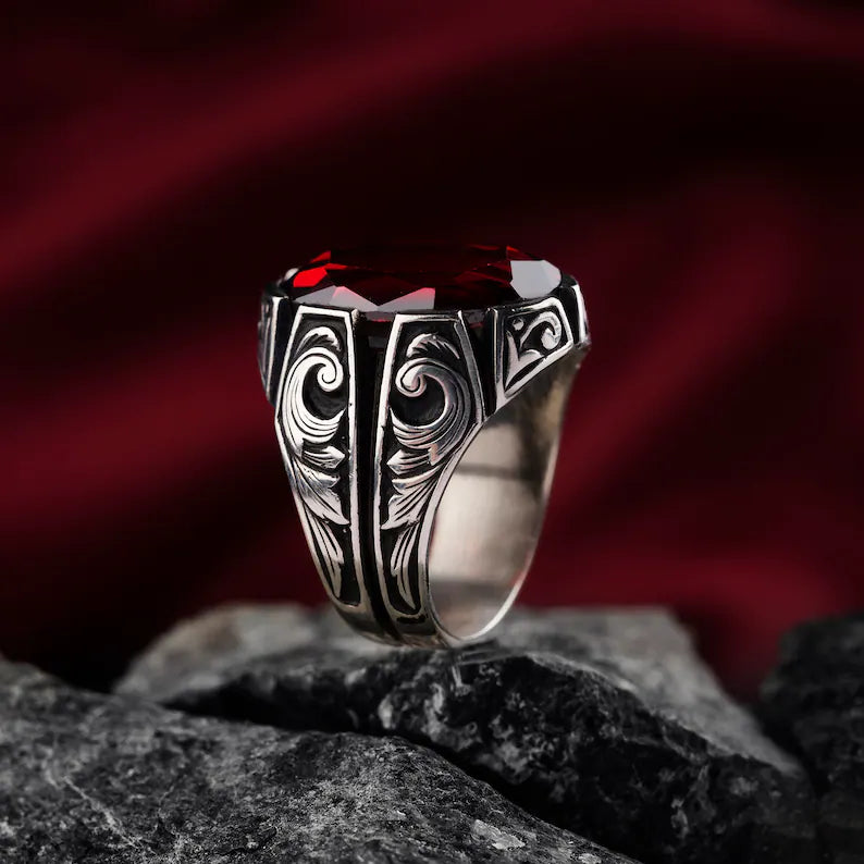 Zyan Gems | Unique Turkish Style Ring with Natural Gomed |  Sterling Silver Oxidized Ring