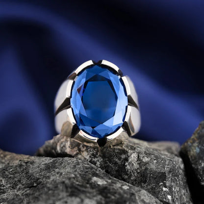 Zyan Gems | Unique Turkish Style Ring with S Blue Sapphire, Oxidized Sterling Silver  Ring | Jewellery for Men