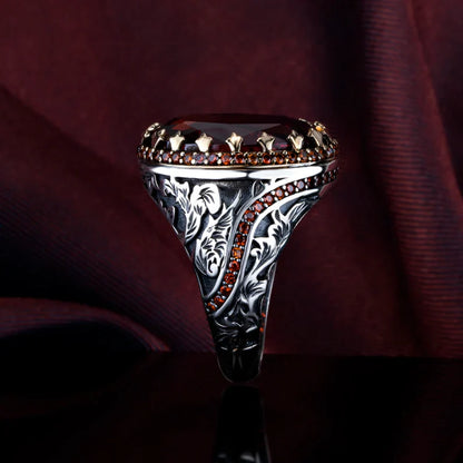 Zyan Gems | Unique Designed Ring with Natural Red Ruby | 925 Sterling Silver Oxidized Ring Jewelry Authenticity and 925