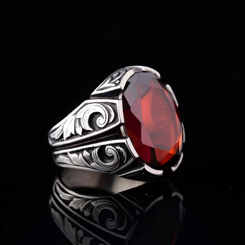 Zyan Gems | Unique Turkish Style Ring with Natural Gomed |  Sterling Silver Oxidized Ring