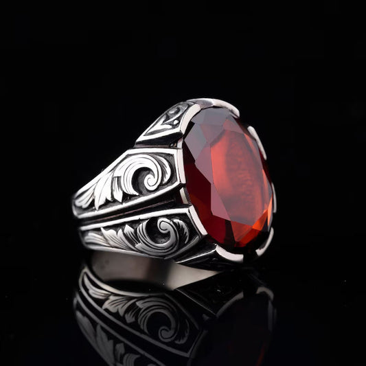 Zyan Gems | Unique Turkish Style Ring with Natural Gomed |  Sterling Silver Oxidized Ring
