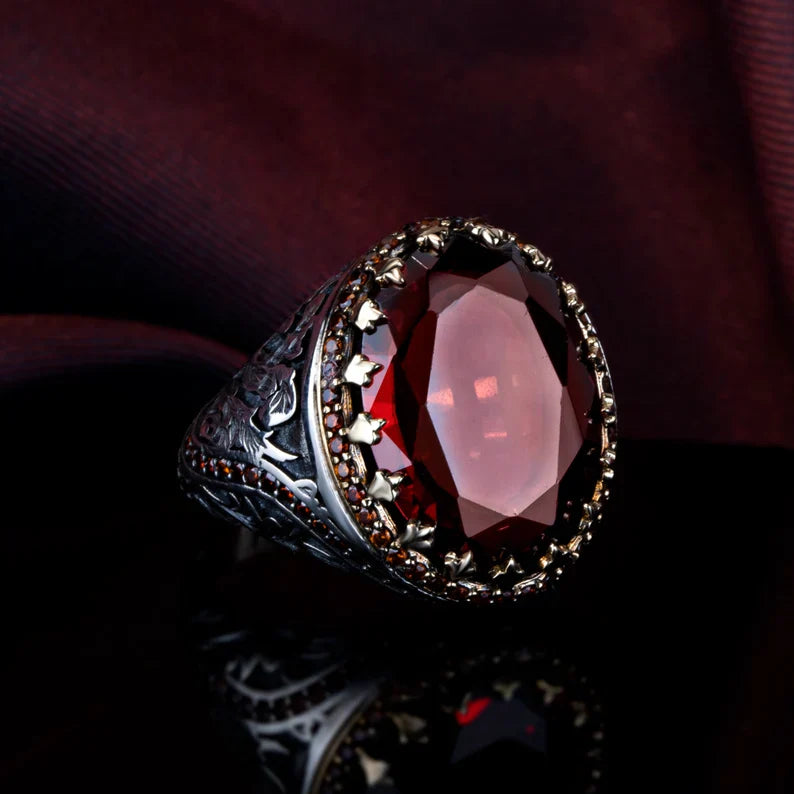 Zyan Gems | Unique Designed Ring with Natural Red Ruby | 925 Sterling Silver Oxidized Ring Jewelry Authenticity and 925