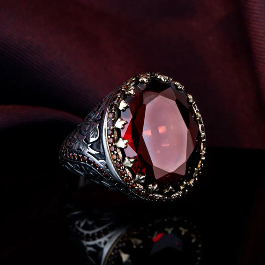 Zyan Gems | Unique Designed Ring with Natural Red Ruby | 925 Sterling Silver Oxidized Ring Jewelry Authenticity and 925