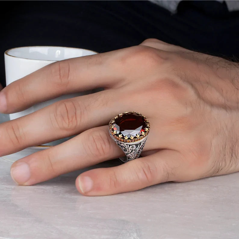 Zyan Gems | Unique Designed Ring with Natural Red Ruby |  Sterling Silver Oxidized Ring