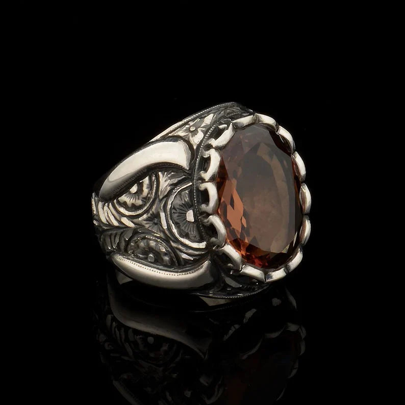 Zyan Gems | Unique Turkish Style Ring with Natural Gomed |  Sterling Silver Oxidized Ring