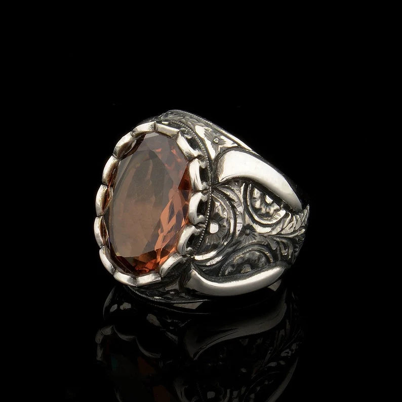 Zyan Gems | Unique Turkish Style Ring with Natural Gomed |  Sterling Silver Oxidized Ring