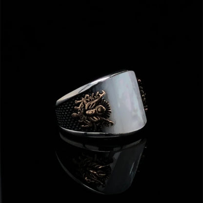 Unique Designed Turkish Style Curved Ring with Mother Of Pearl |  Sterling Silver Ring |With Certificate of Authenticity and