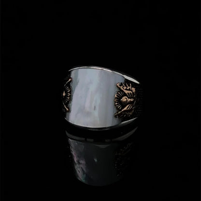 Unique Designed Turkish Style Curved Ring with Mother Of Pearl |  Sterling Silver Ring |With Certificate of Authenticity and