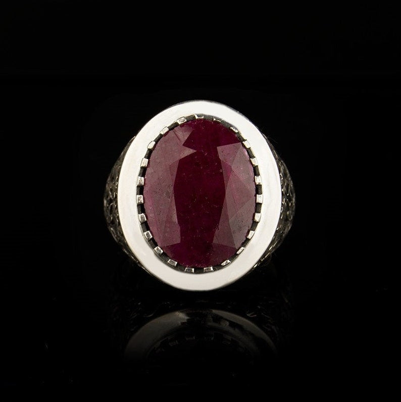 Zyan Gems | Unique Designed Turkish Style Heavy Ring with Natural Red Ruby |  Gold Micron Plated  Sterling Silver Oxidized Ring