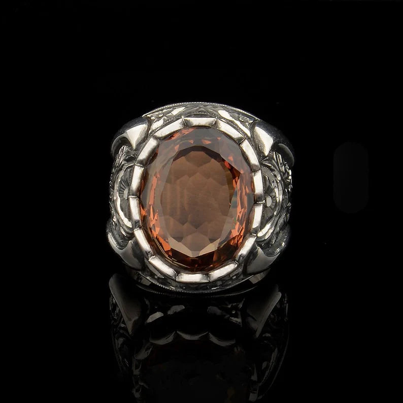 Zyan Gems | Unique Turkish Style Ring with Natural Gomed |  Sterling Silver Oxidized Ring