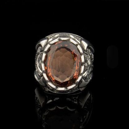 Zyan Gems | Unique Turkish Style Ring with Natural Gomed |  Sterling Silver Oxidized Ring