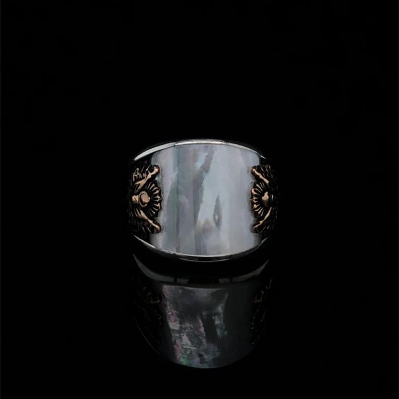Unique Designed Turkish Style Curved Ring with Mother Of Pearl |  Sterling Silver Ring |With Certificate of Authenticity and