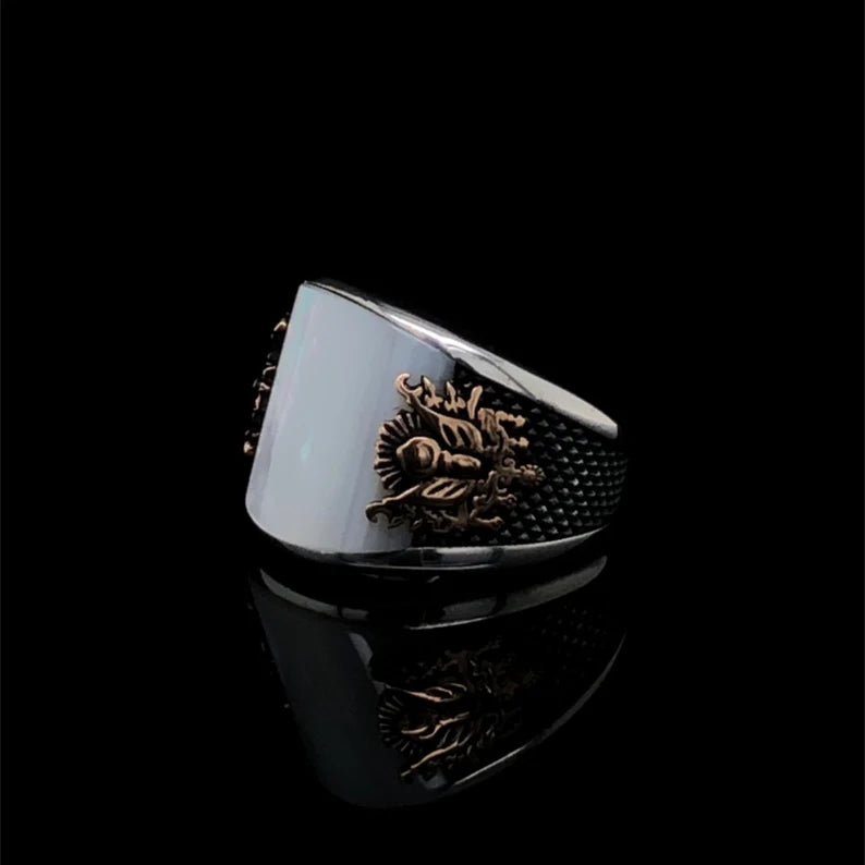 Unique Designed Turkish Style Curved Ring with Mother Of Pearl |  Sterling Silver Ring |With Certificate of Authenticity and