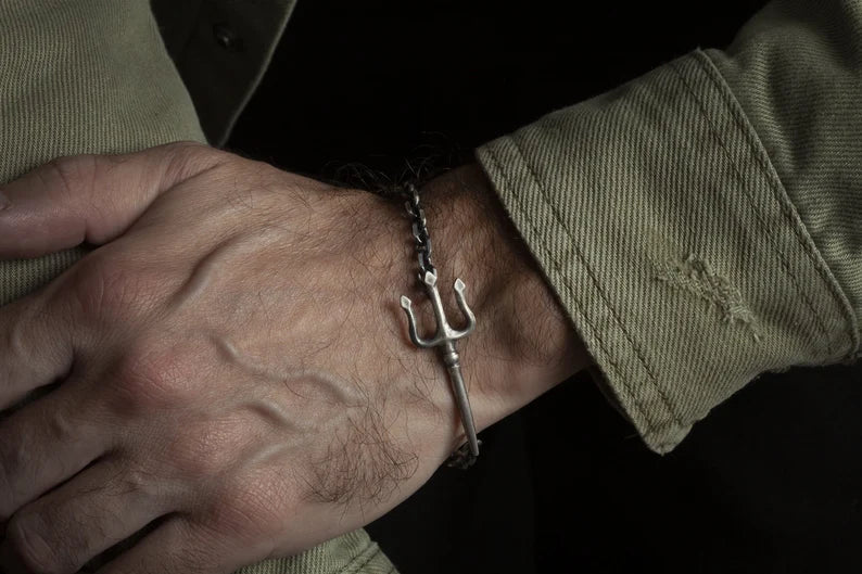Zyan Gems | Unique Trishul Symbol Bracelet For Men | 925 Sterling Silver Oxidized Bracelet Jewelry Authenticity and 925