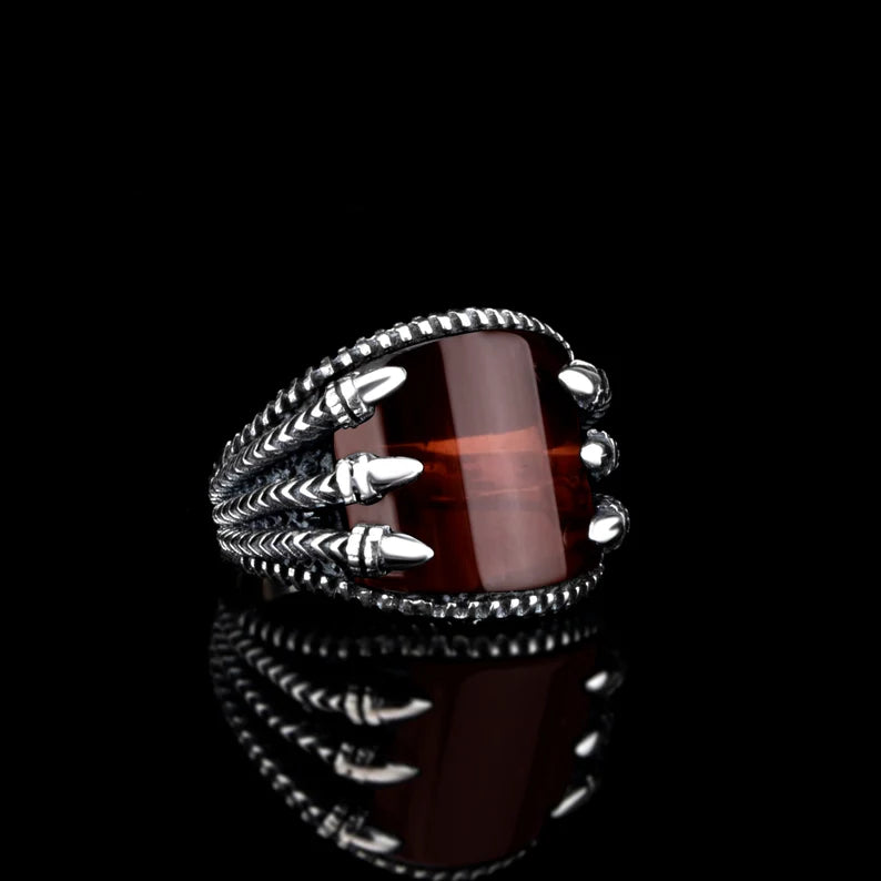 Zyan Gems | Unique Designed Turkish Style Curved Ring with Natural Gomed |  Sterling Silver Ring